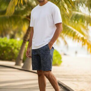 Banana Republic Mens 35 Blue Leaf‎ Print Cotton Shorts Made In Vietnam